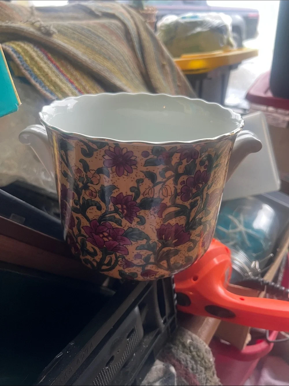 Vintage Floral Purple and Gold Porcelain planter or ice bucket